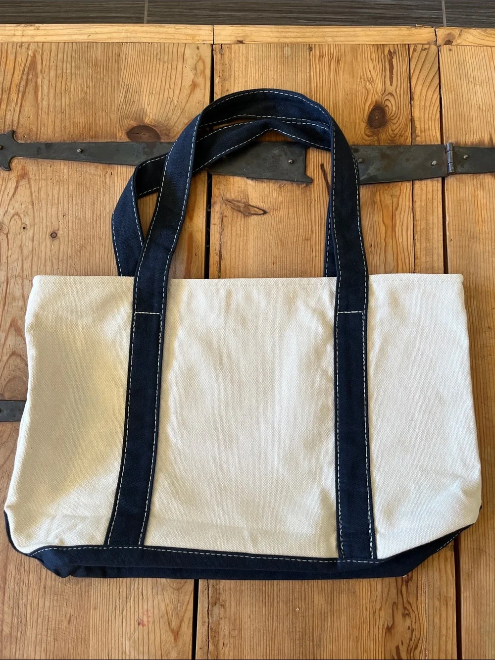 A Bathing Ape Cream Canvas Tote with Navy Trim